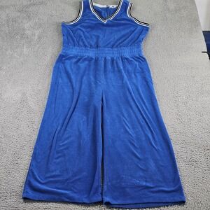 Juicy Couture Jumpsuit Womens XXL Blue Velour Sleeveless Wide Leg Cropped Casual
